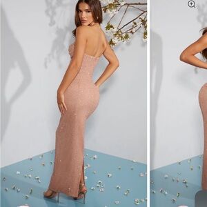 Glamorous Strapless Evening Gown in Tan